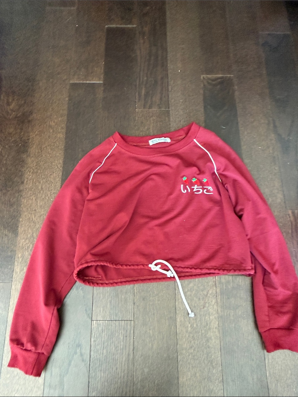 Cropped red sweater with Japanese strawberry icon
